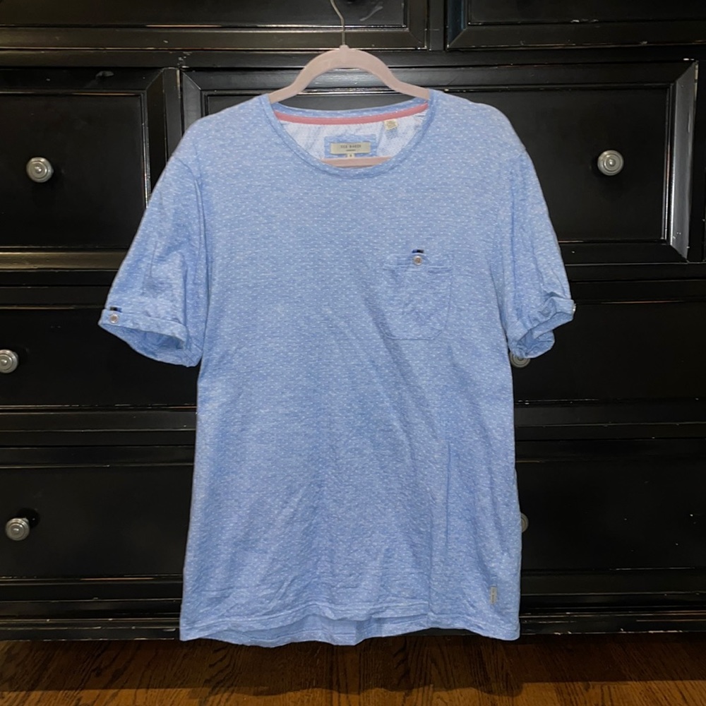 Size 5. Blue with white poka-dots.
